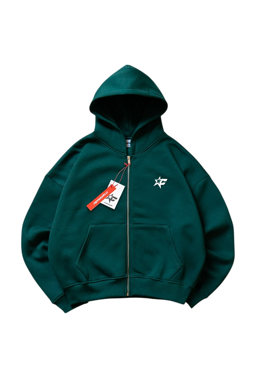 Crupt Yeşil Nova Boxy Crop Erkek Ceket Zip Hoodie