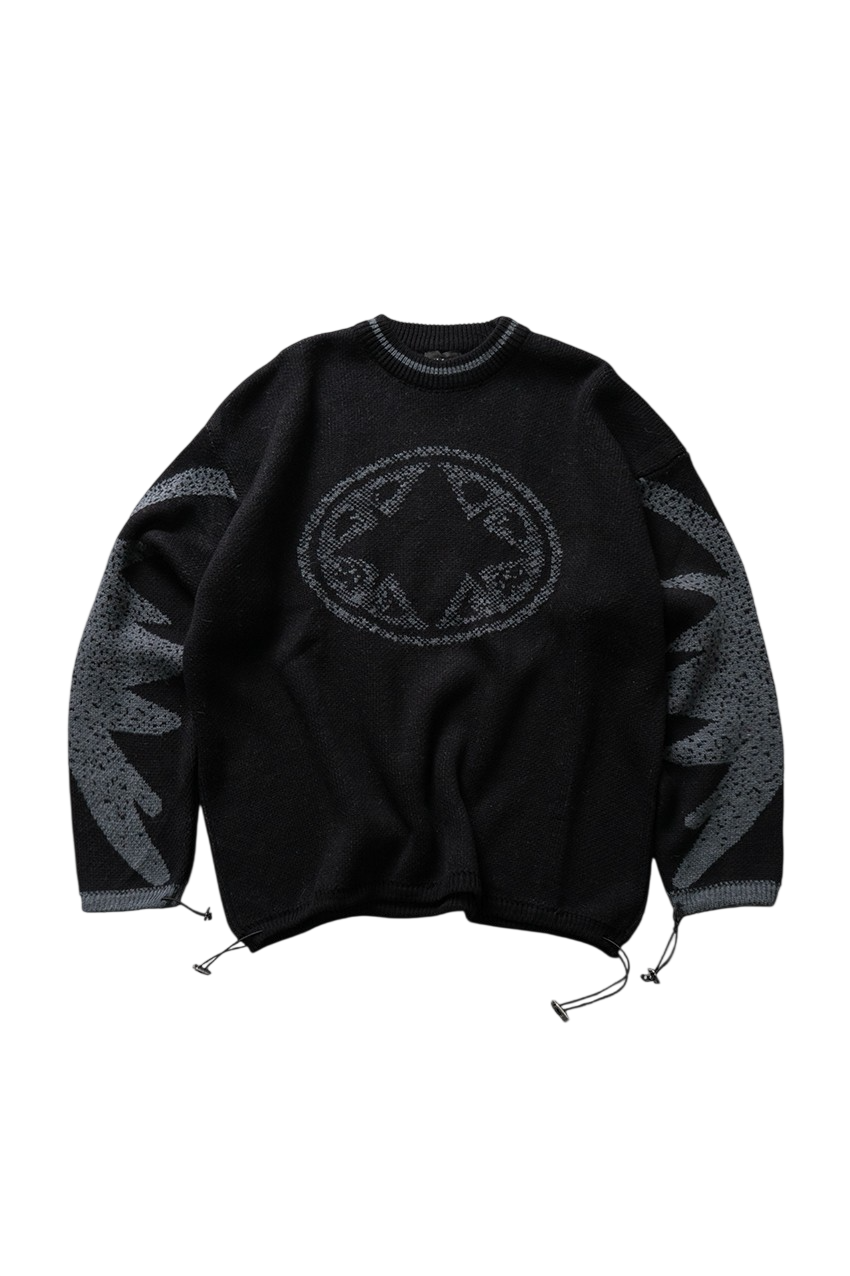 Star Shadow Knit Oversize Siyah Erkek Triko Kazak