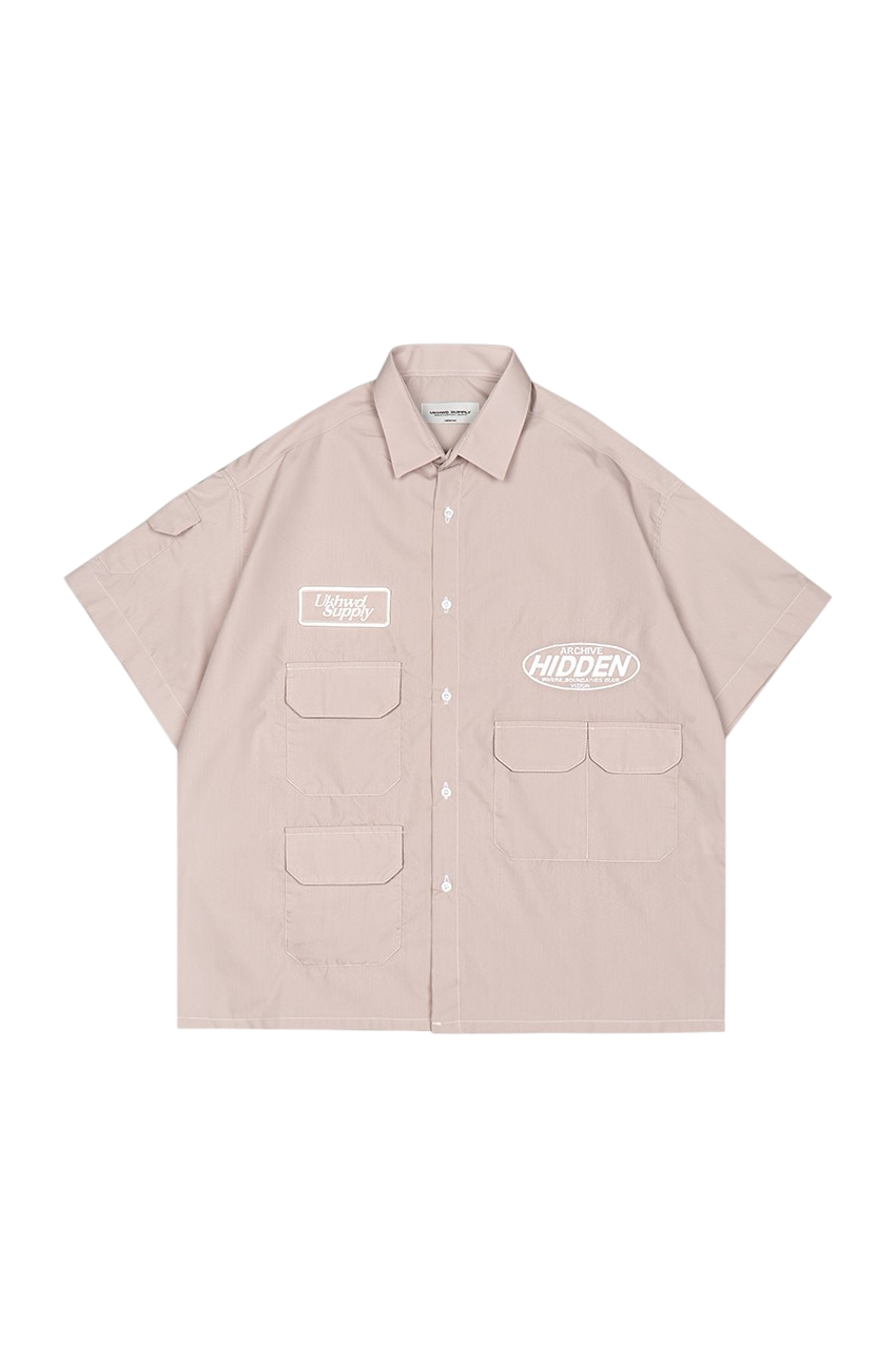 Çok Cepli Nakışlı Boxy Oversize Erkek Gömlek